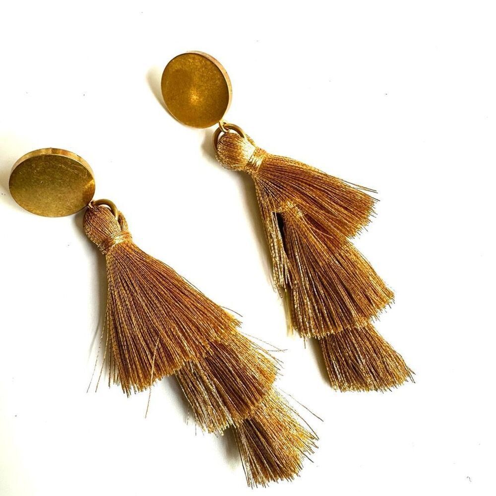 J.Crew gold triple tassel post statement earrings